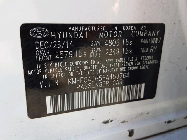 KMHFG4JG5FA453764 - 2015 HYUNDAI AZERA WHITE photo 10