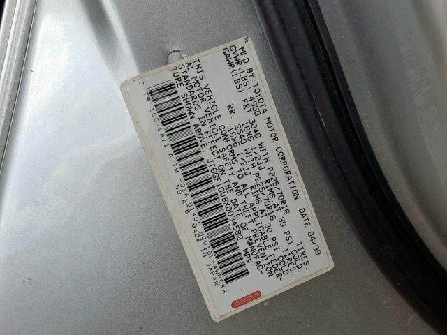 JT6GF10U8X0034582 - 1999 LEXUS RX 300 SILVER photo 10