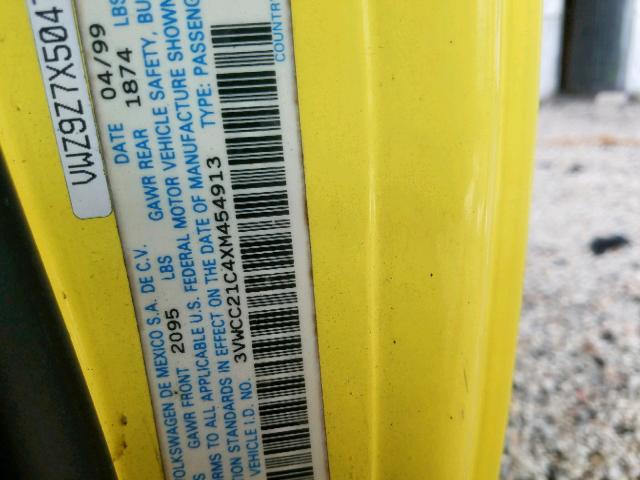 3VWCC21C4XM454913 - 1999 VOLKSWAGEN NEW BEETLE ყვითელი ფოტო 10