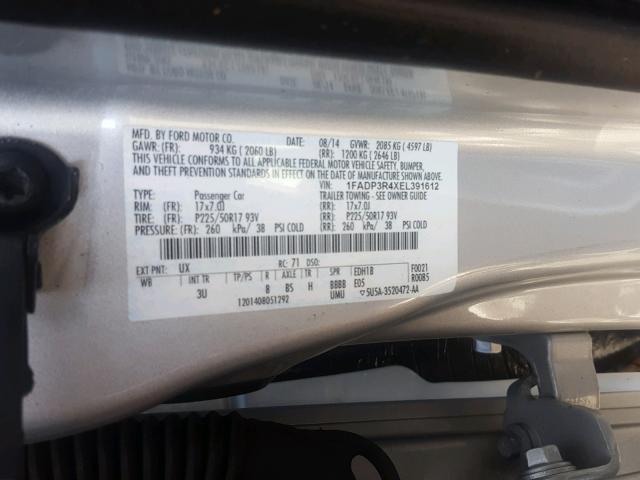 1FADP3R4XEL391612 - 2014 FORD FOCUS BEV SILVER photo 10