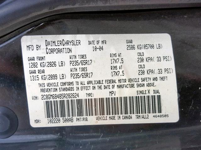 2C8GM68485R282624 - 2005 CHRYSLER PACIFICA T BLACK photo 10