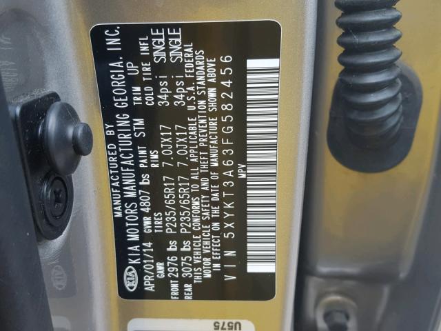 5XYKT3A63FG582456 - 2015 KIA SORENTO LX TAN photo 10