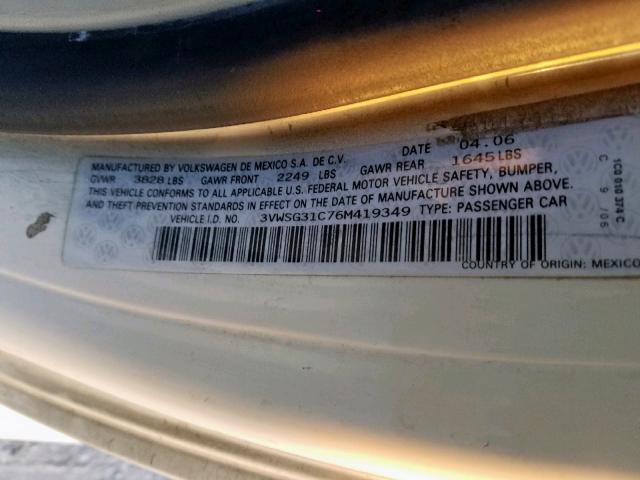 3VWSG31C76M419349 - 2006 VOLKSWAGEN NEW BEETLE Սպիտակ լուսանկար 10