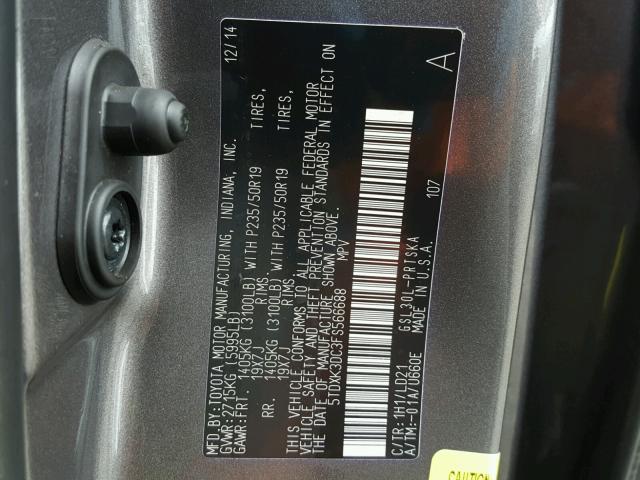 5TDXK3DC3FS566688 - 2015 TOYOTA SIENNA SPO GRAY photo 10