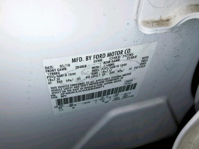 2FMDK3JC0ABB58971 - 2010 FORD EDGE SEL WHITE photo 10