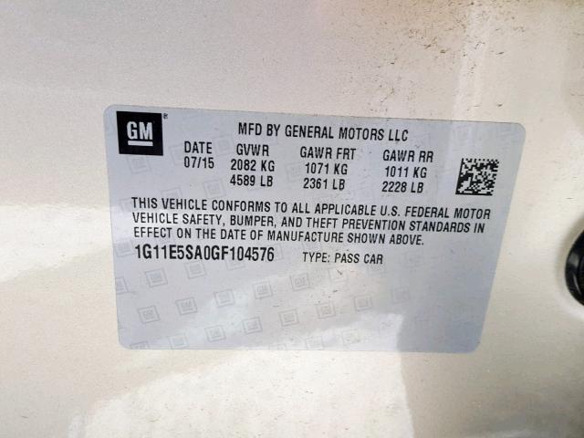 1G11E5SA0GF104576 - 2016 CHEVROLET MALIBU LIM 米色 照片 10