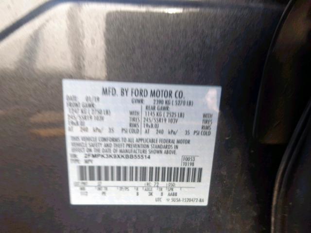 2FMPK3K9XKBB55514 - 2019 FORD EDGE TITAN GRAY photo 10