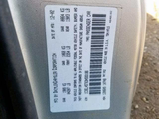 1C3EL45T63N593186 - 2003 CHRYSLER SEBRING LX SILVER photo 10