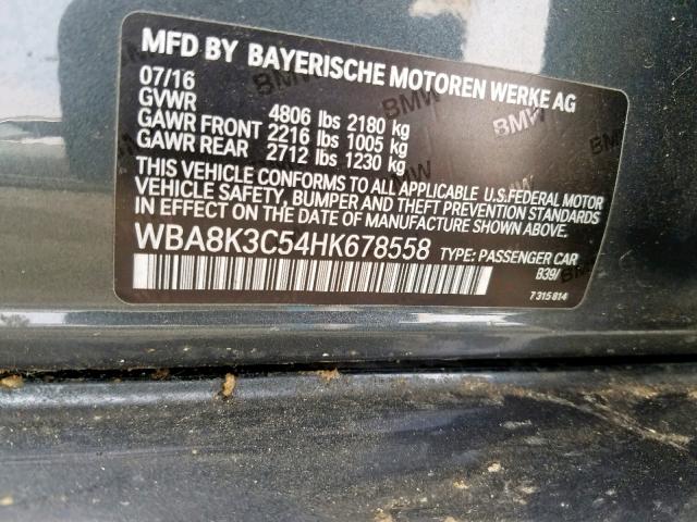 WBA8K3C54HK678558 - 2017 BMW 330 XI GRAY photo 10