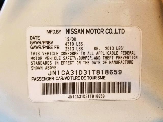 JN1CA31D31T818659 - 2001 NISSAN MAXIMA GXE WHITE photo 10