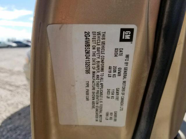 2G4WB52K041329786 - 2004 BUICK REGAL LS GOLD photo 10