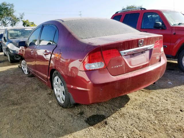 19XFA165X9E005713 - 2009 HONDA CIVIC LX BURGUNDY photo 3