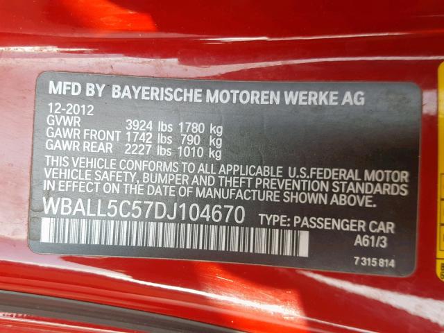 WBALL5C57DJ104670 - 2013 BMW Z4 SDRIVE2 RED photo 10