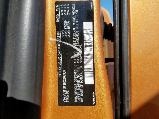 YV1612FS6D2203958 - 2013 VOLVO S60 T5 ORANGE photo 10