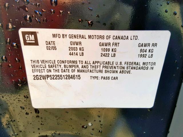 2G2WP522551284615 - 2005 PONTIAC GRAND PRIX BLACK photo 10