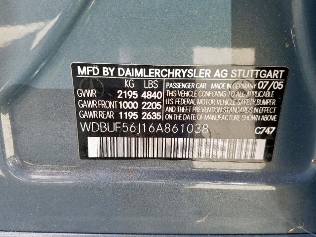 WDBUF56J16A861038 - 2006 MERCEDES-BENZ E 350 GRAY photo 10