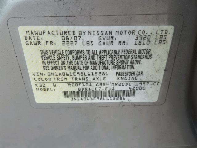 3N1AB61E98L615286 - 2008 NISSAN SENTRA 2.0 BEIGE photo 10