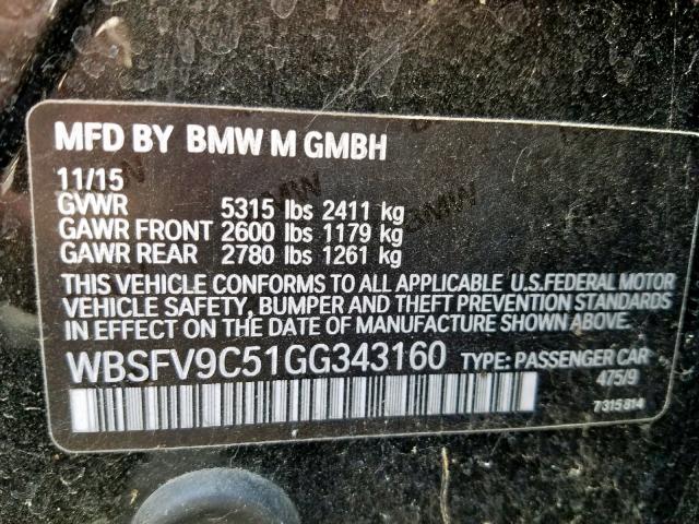 WBSFV9C51GG343160 - 2016 BMW M5 BLACK photo 10
