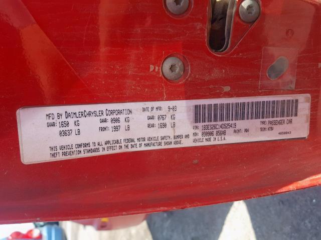 1B3ES26C14D525419 - 2004 DODGE NEON BASE RED photo 10