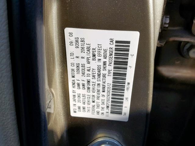 JHMCP26829C003512 - 2009 HONDA ACCORD EXL GOLD photo 10