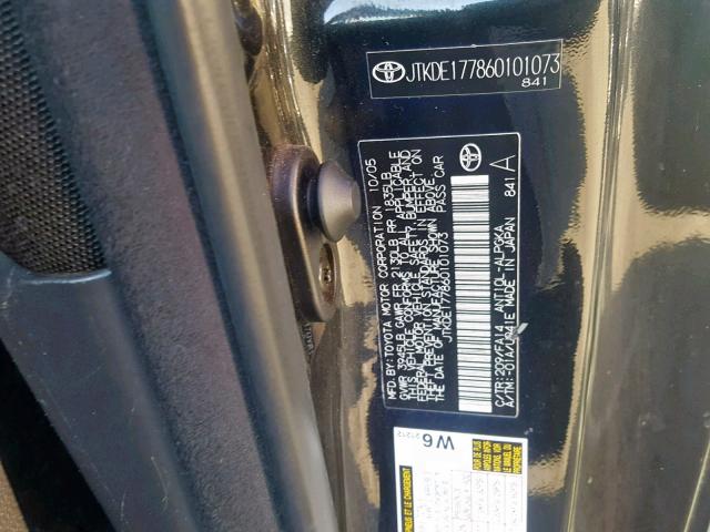 JTKDE177860101073 - 2006 TOYOTA SCION TC შავი ფოტო 10