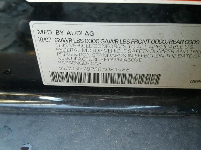 WAUNF78P28A081486 - 2008 AUDI A3 2.0 PRE BLACK photo 10