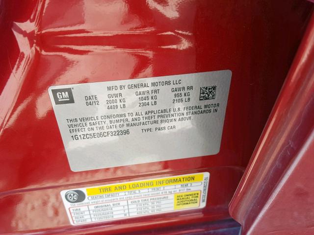 1G1ZC5E06CF322396 - 2012 CHEVROLET MALIBU 1LT RED photo 10