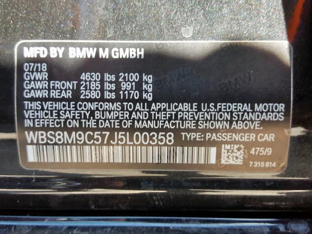 WBS8M9C57J5L00358 - 2018 BMW M3 BLACK photo 10