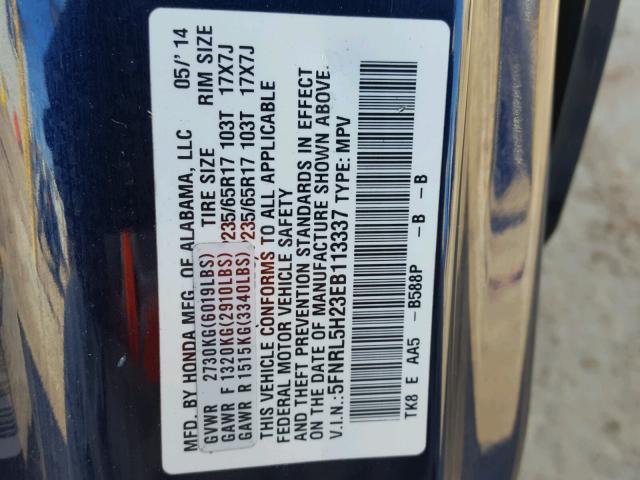 5FNRL5H23EB113337 - 2014 HONDA ODYSSEY LX BLUE photo 10