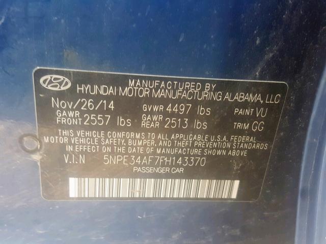 5NPE34AF7FH143370 - 2015 HYUNDAI SONATA SPO BLUE photo 10