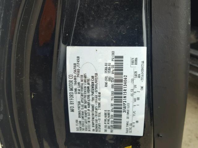 3FAFP31N15R134062 - 2005 FORD FOCUS ZX3 BLACK photo 10