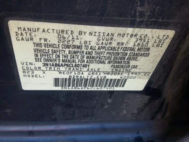 3N1AB6AP6CL607401 - 2012 NISSAN SENTRA 2.0 BLUE photo 10