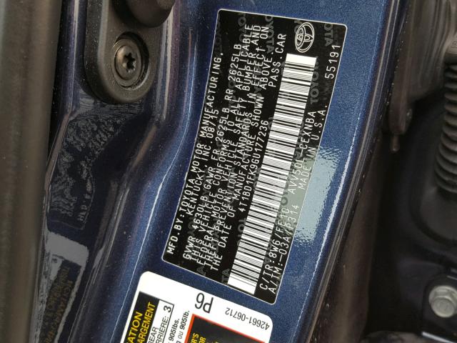 4T1BD1FK9GU177236 - 2016 TOYOTA CAMRY HYBR BLUE photo 10