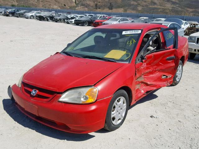 1HGEM21591L054639 - 2001 HONDA CIVIC LX RED photo 2