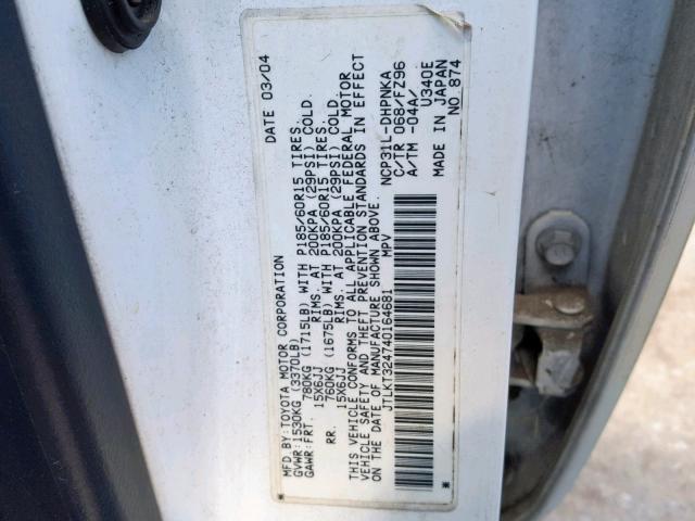 JTLKT324740164681 - 2004 TOYOTA SCION XB 白色 照片 10