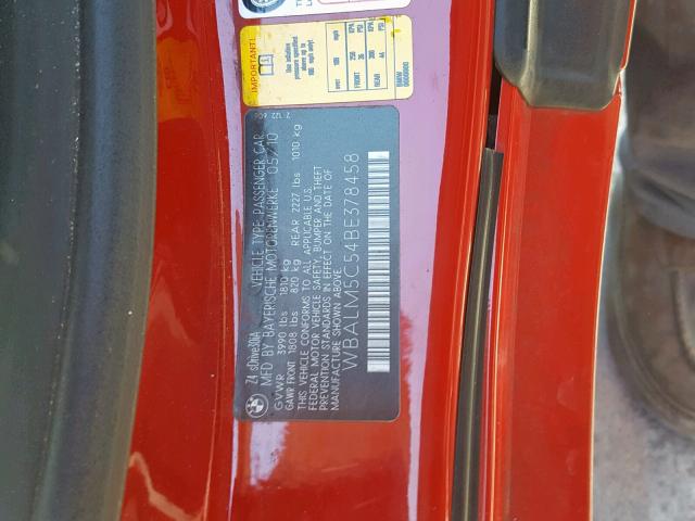 WBALM5C54BE378458 - 2011 BMW Z4 SDRIVE3 RED photo 10