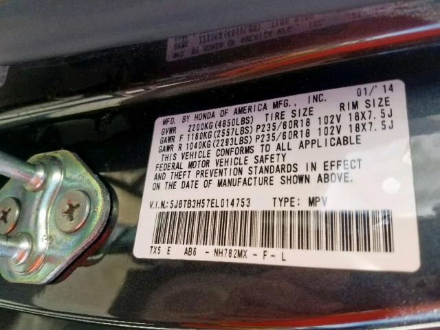 5J8TB3H57EL014753 - 2014 ACURA RDX TECHNO GRAY photo 10