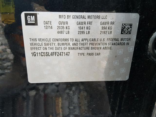 1G11C5SL4FF247147 - 2015 CHEVROLET MALIBU 1LT 黑色 照片 10