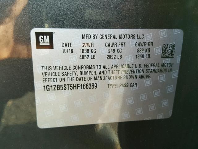 1G1ZB5ST5HF166389 - 2017 CHEVROLET MALIBU LS 灰色 照片 10