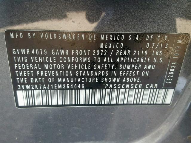 3VW2K7AJ1EM354646 - 2014 VOLKSWAGEN JETTA BASE 石墨色 照片 10