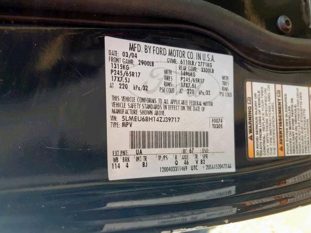 5LMEU68H14ZJ39717 - 2004 LINCOLN AVIATOR Qara foto 10