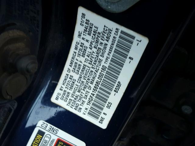 1HGFA16898L050160 - 2008 HONDA CIVIC EX BLACK photo 10