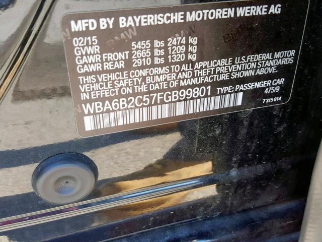 WBA6B2C57FGB99801 - 2015 BMW 650 I BLACK photo 10