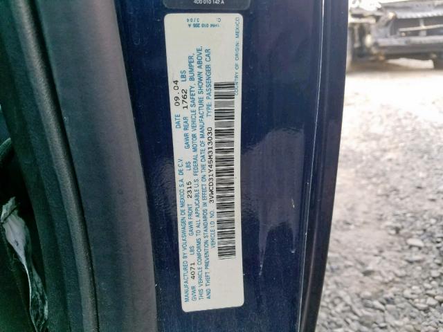 3VWCD31Y45M313030 - 2005 VOLKSWAGEN NEW BEETLE ლურჯი ფოტო 10