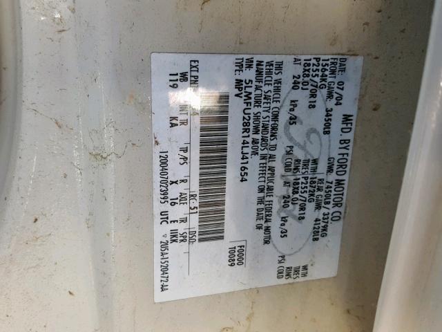 5LMFU28R14LJ41654 - 2004 LINCOLN NAVIGATOR CREAM photo 10