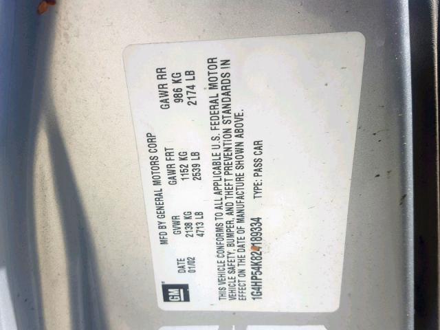 1G4HP54K824189334 - 2002 BUICK LESABRE CU GRAY photo 10