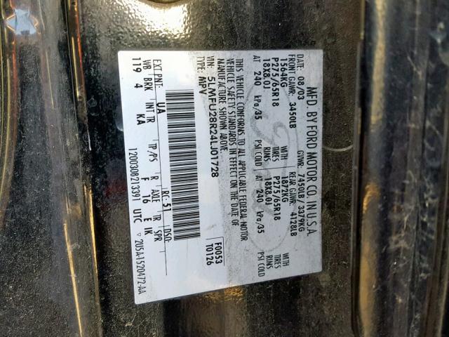 5LMFU28R24LJ01728 - 2004 LINCOLN NAVIGATOR BLACK photo 10