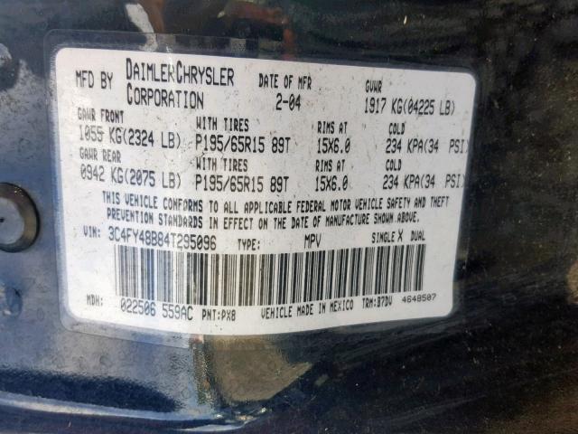 3C4FY48B84T295096 - 2004 CHRYSLER PT CRUISER BLACK photo 10