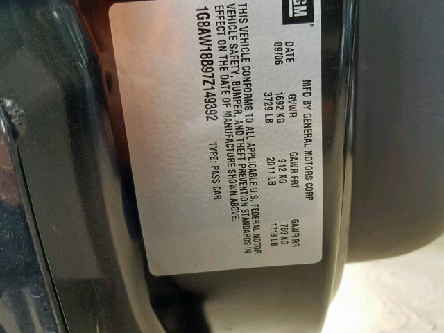 1G8AW18B97Z149392 - 2007 SATURN ION LEVEL BLACK photo 10
