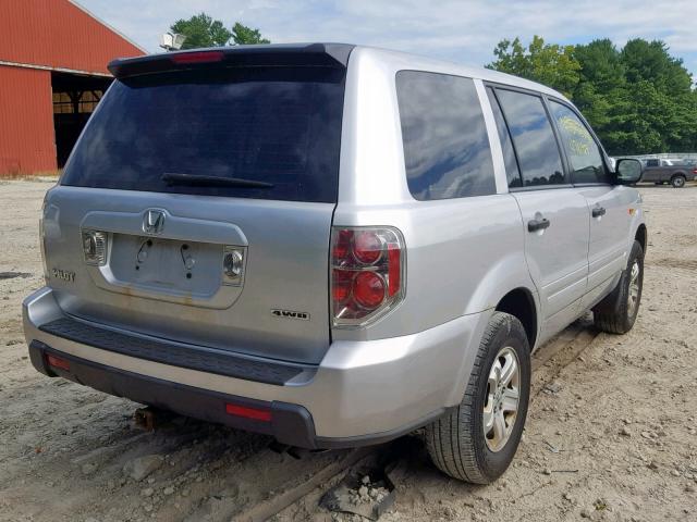 2HKYF18117H524596 - 2007 HONDA PILOT LX SILVER photo 4